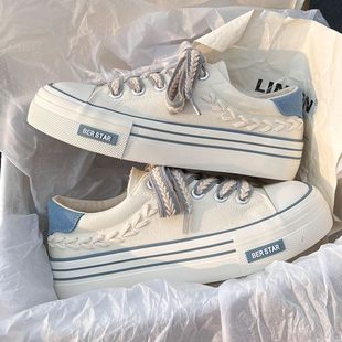 Canvas Shoes for Women, Summer Style, Breathable Niche Design Shoes, Ins Trendy Shoes, Korean Style Versatile White Shoes, Thick-Soled Sneakers
