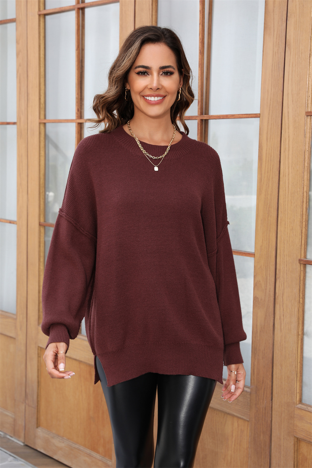 Suéter de Punto Holgado Informal de Talla Grande para Mujer, Color Sólido, Cuello Redondo, Primavera 2025, Nuevo en Amazon