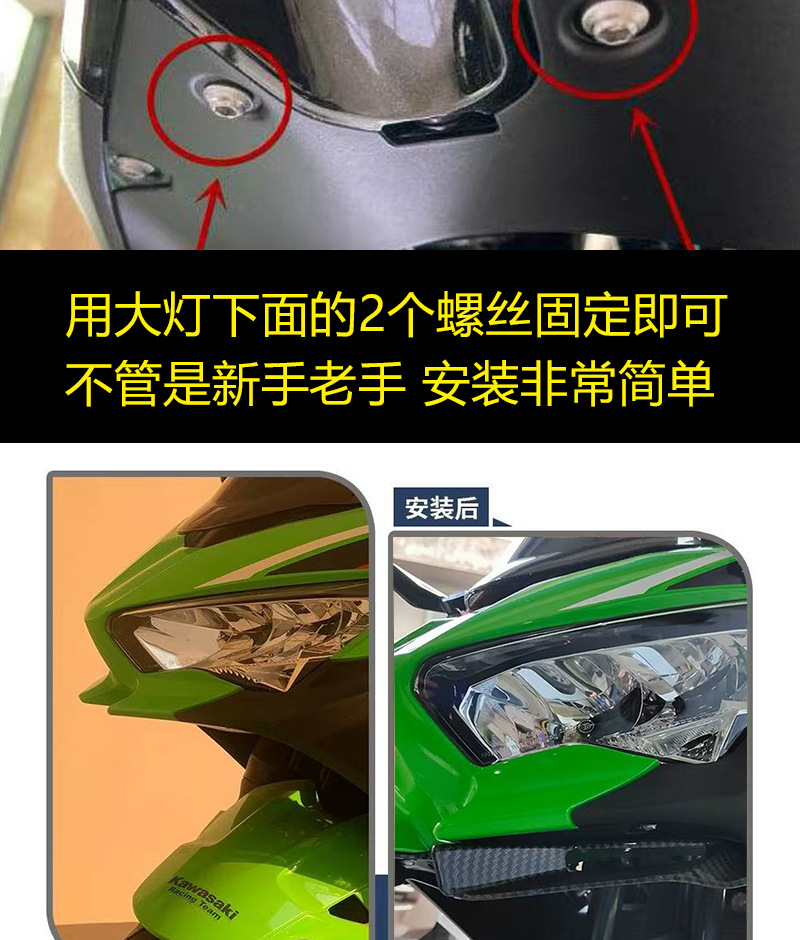 Suitable for Kawasaki Ninja400 Ninja250 Ninja 400 Motorcycle Beak-Style Wind Deflector Lower Lip Air Intake Wing