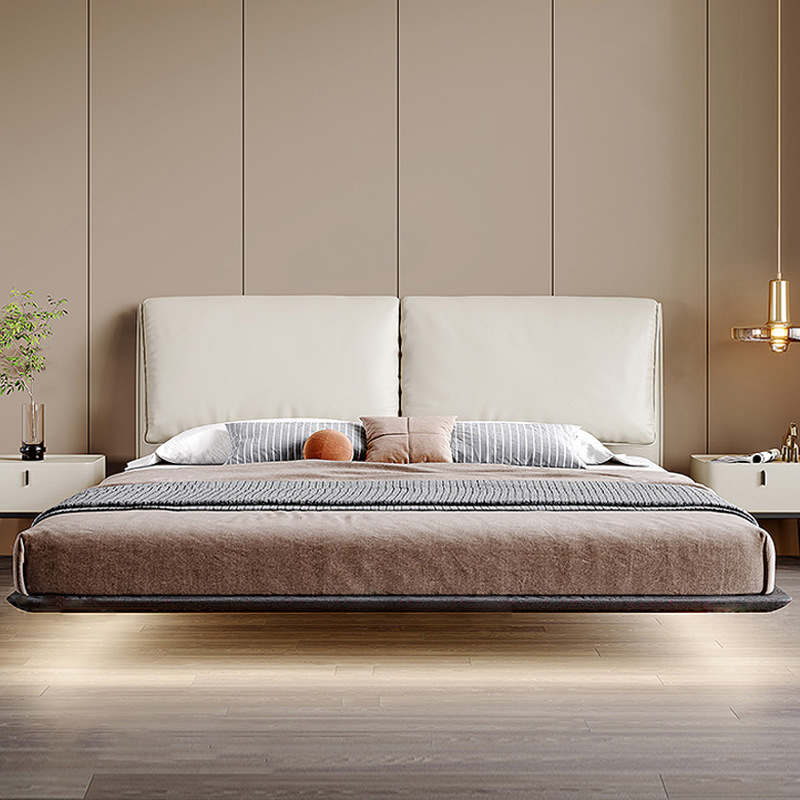 Estilo crema orejas de elefante cama suave cama de cuero real 1,8*2 M dormitorio principal cama de suspensión atmosférica de alta gama muebles de cama de boda