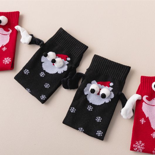 Cruz-frontera caliente de la mano de La Navidad caliente calcetines de las mujeres lindo par de la mano-Celebración calcetines de algodón de otoño y el invierno de los pies de tracción magnética