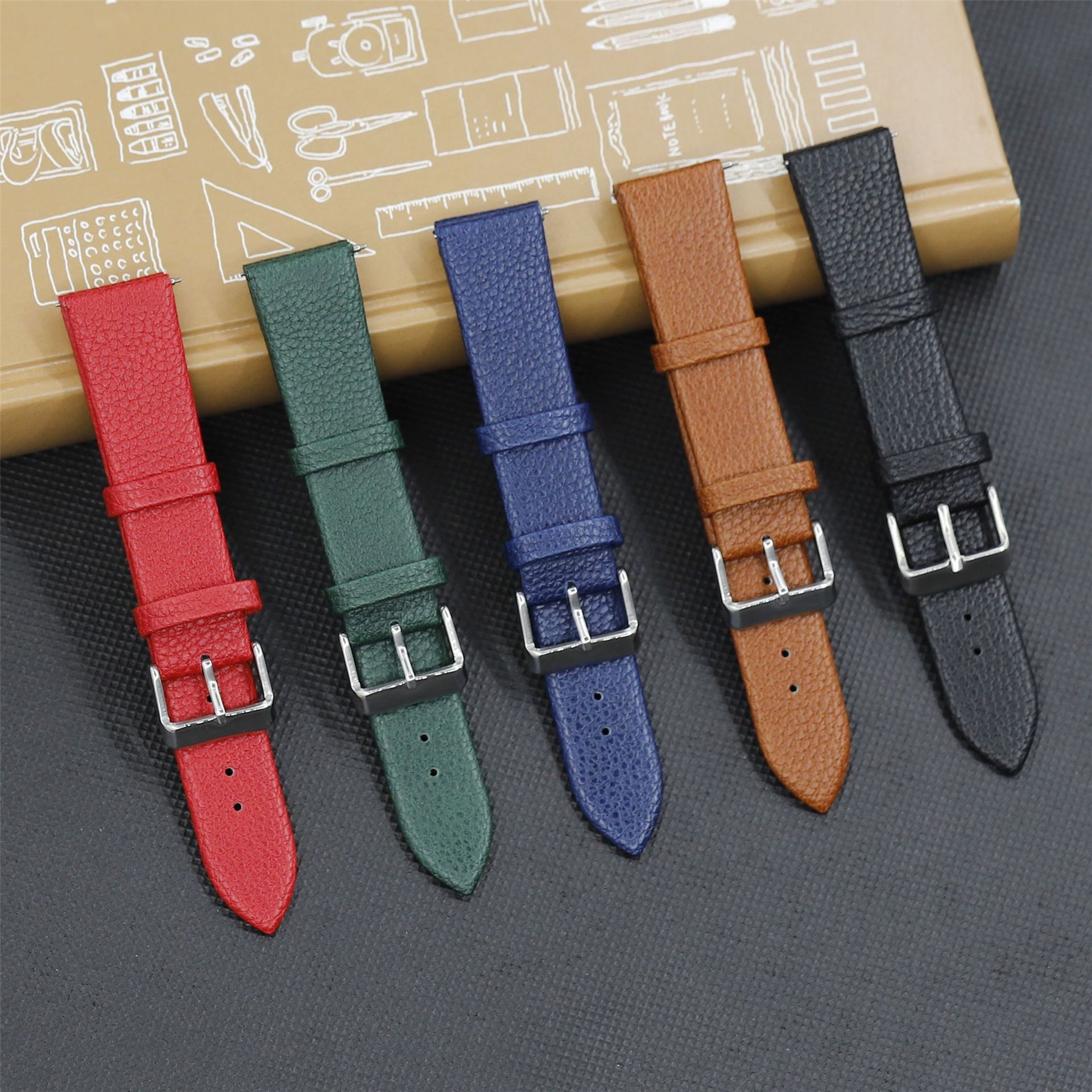 Suitable for Samsung Smart Watch 22mm Strap with Litchi Pattern Pu Leather Quick Release Ear Model Huawei Gt2 Trendy