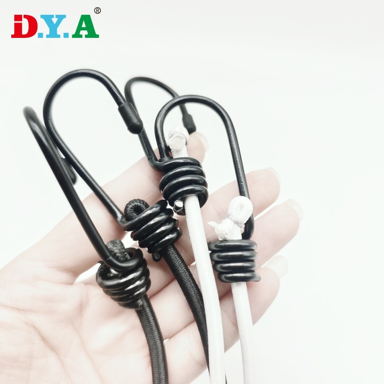 5mm*50cm白色黑色带钩弹力绳行李绳进口乳胶丝包塑头双头钩涤纶绳