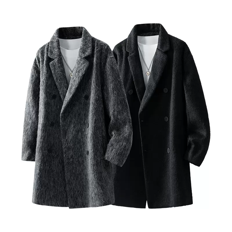 跨境中长款毛呢大衣男士风衣外套过膝高级感韩版秋冬新款加厚上衣