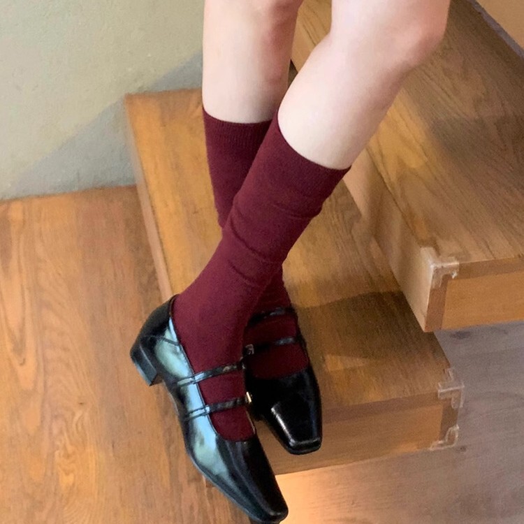 Cherry Red Calf Socks, Angora Red Socks, Burgundy Stockings, Outer Boot Socks, Fashionable Cotton Socks