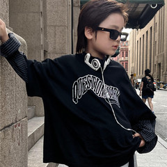 2024 Spring Kids' Clothing Top: European & American-style Children's Faux Two-Piece T-shirt with Striped Sleeves, Unisex Base Layer Shirt