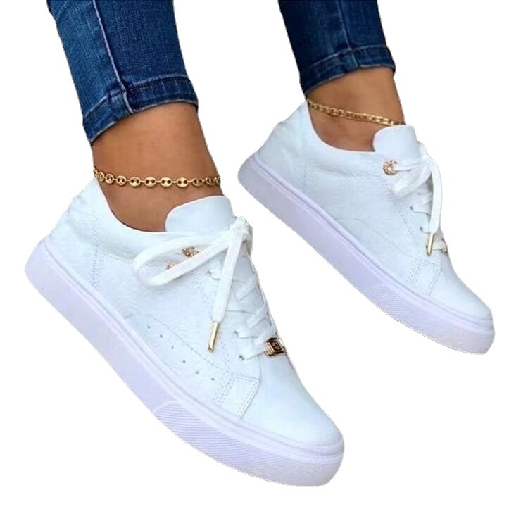 Foreign trade large 43 casual printed women's casual shoes front lace up comfortable breathable upper Pu flat bottom European and American style