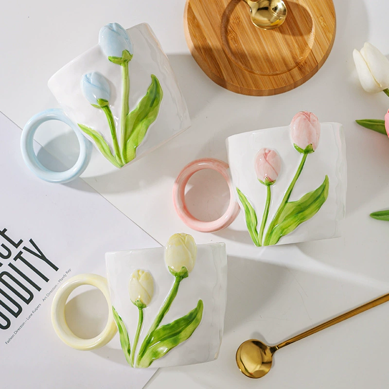 Графин кружка из керамики Tulip Nordic подарок чашка для офиса, напитки чашка для чая кофе с ложкой