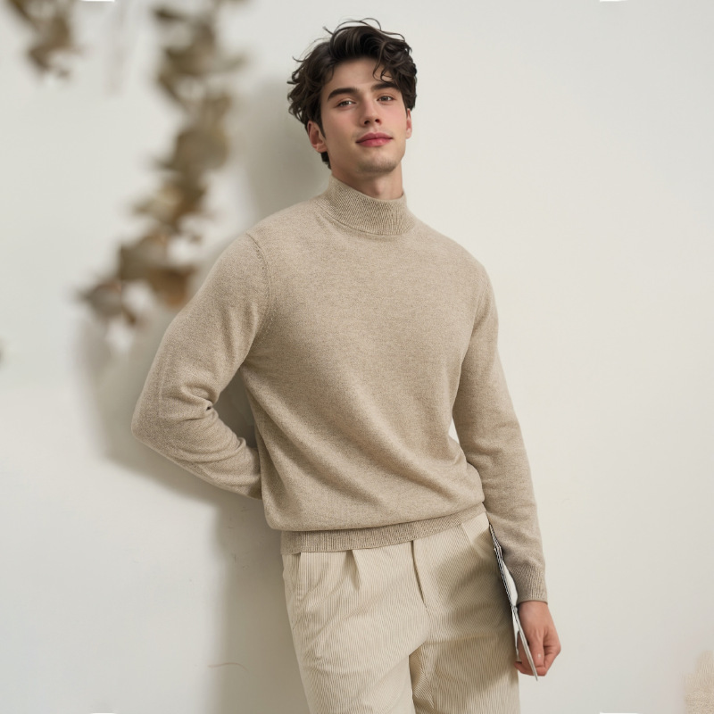 Men's half-turtleneck pullover sweater, men's knitted winter slim-fit base wool sweater, cross-border men's mid-collar sweater