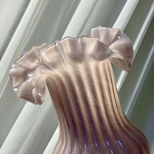 French pleated vase, gentle purple decor, living room floral arrangement, high-end antique Fenton vase, housewarming gift