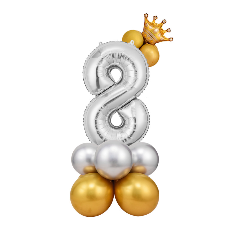 0-9 cumpleaños digital globo columna bebé un mes de edad diseño carretera globo fiesta decoración corona película de aluminio