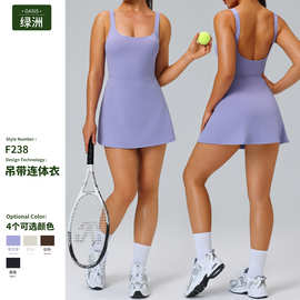 跨境新款户外跑步运动连衣裙女假两件套防走光健身服口袋网球裙