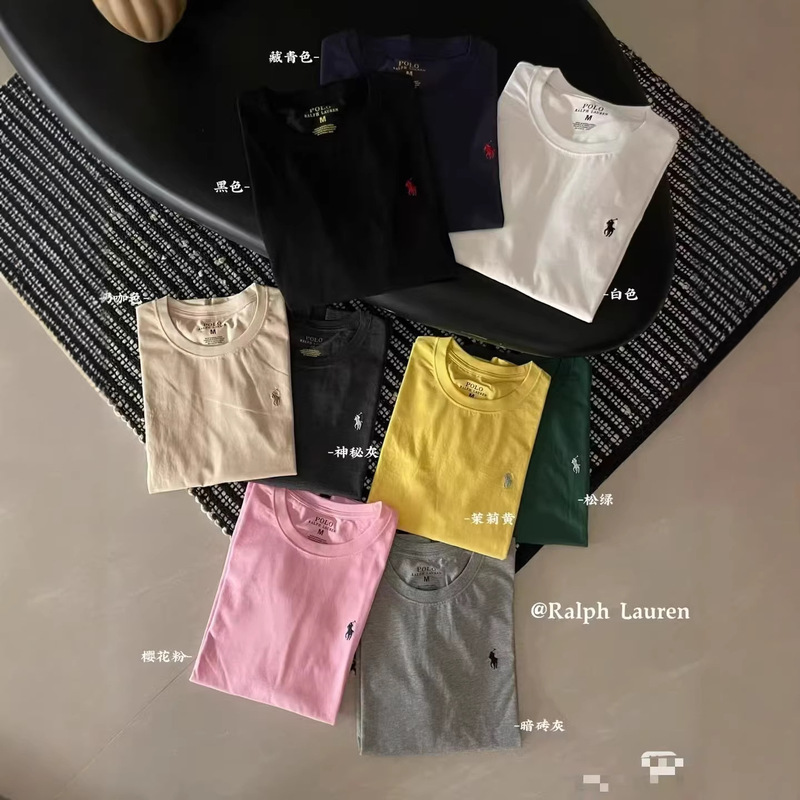 Cross-Border Rl High-End Version with Qr Code, Classic Pony Embroidery, Pure Cotton T-Shirt, Unisex Couple Short-Sleeve Cross-Border Rl High-End Version with Qr Code, Classic Pony Embroidery, Pure Cotton T-Shirt, Unisex Couple Short-Sleeve