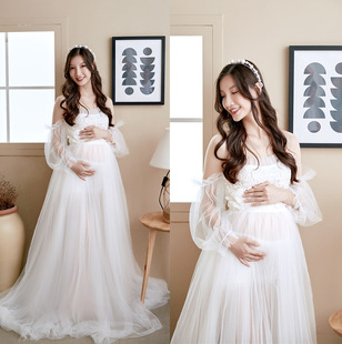 Pregnant women's photo clothing studio pregnant belly photo perspective dress quasi-mommy white gauze pregnant women's photo clothing
