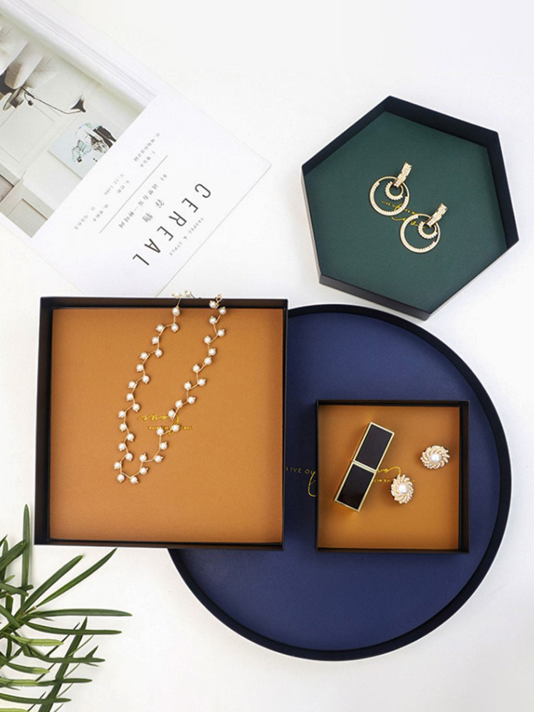 Light Luxury Cosmetics Jewelry Round Desktop Storage Box Sundries Entrance Key Organizer Watch Display Leather Tray