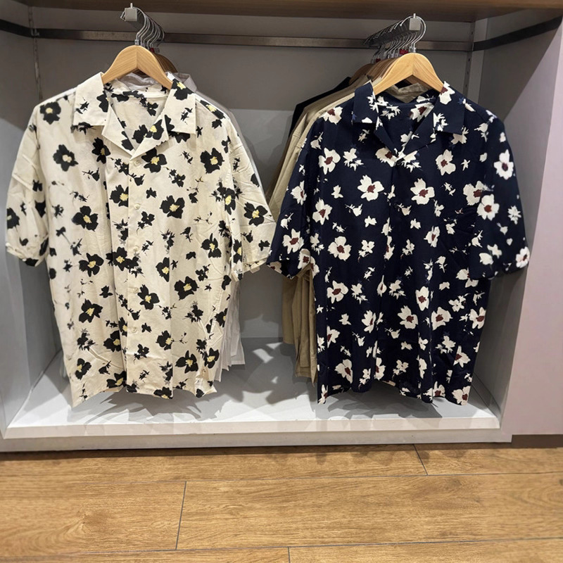 URAZ Men's Women's Clothing Modal Cotton Blend Printed Open Collar Shirt Loose Short Sleeve Shirt Summer 474522