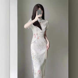 提花旗袍2025年夏季新款新中式改良年轻款少女收腰连衣裙锦鲤