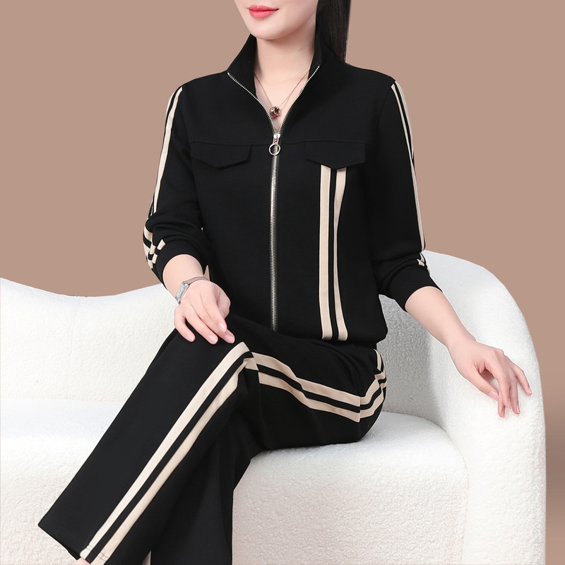 女士跑步运动套装女2025新款春秋中年妈妈开衫卫衣外套休闲两件套|undefined