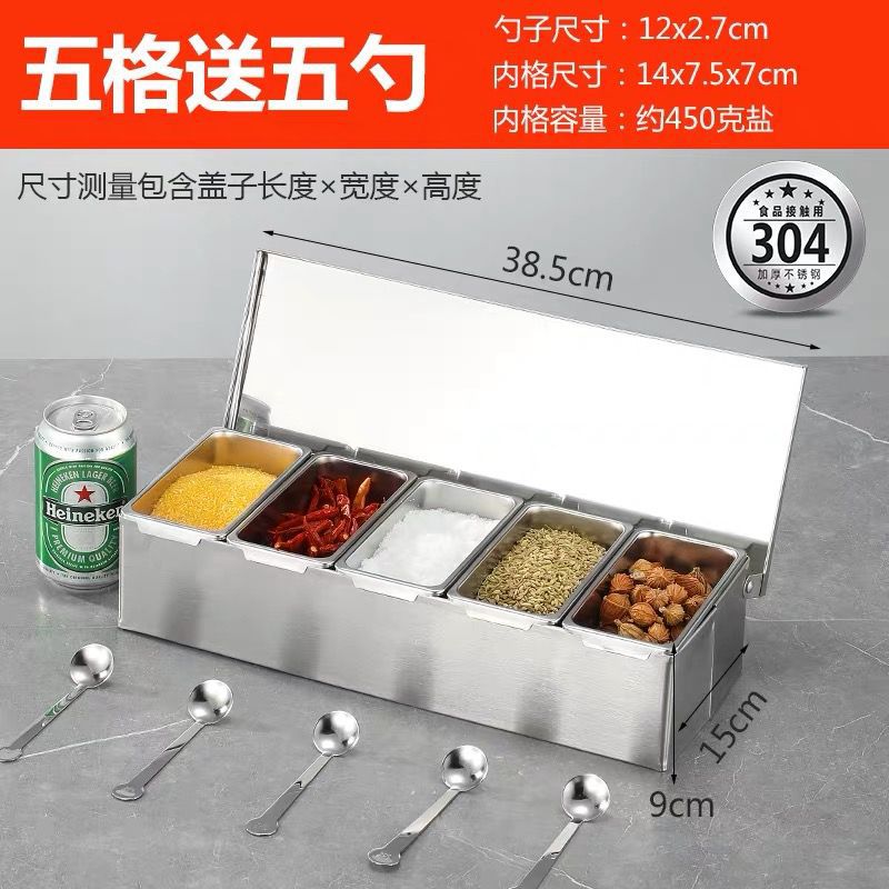 Caja de condimento de acero inoxidable 304 caja de condimento comercial caja de almacenamiento caja de ingredientes de polvo de hielo de cocina con tapa caja de muestra