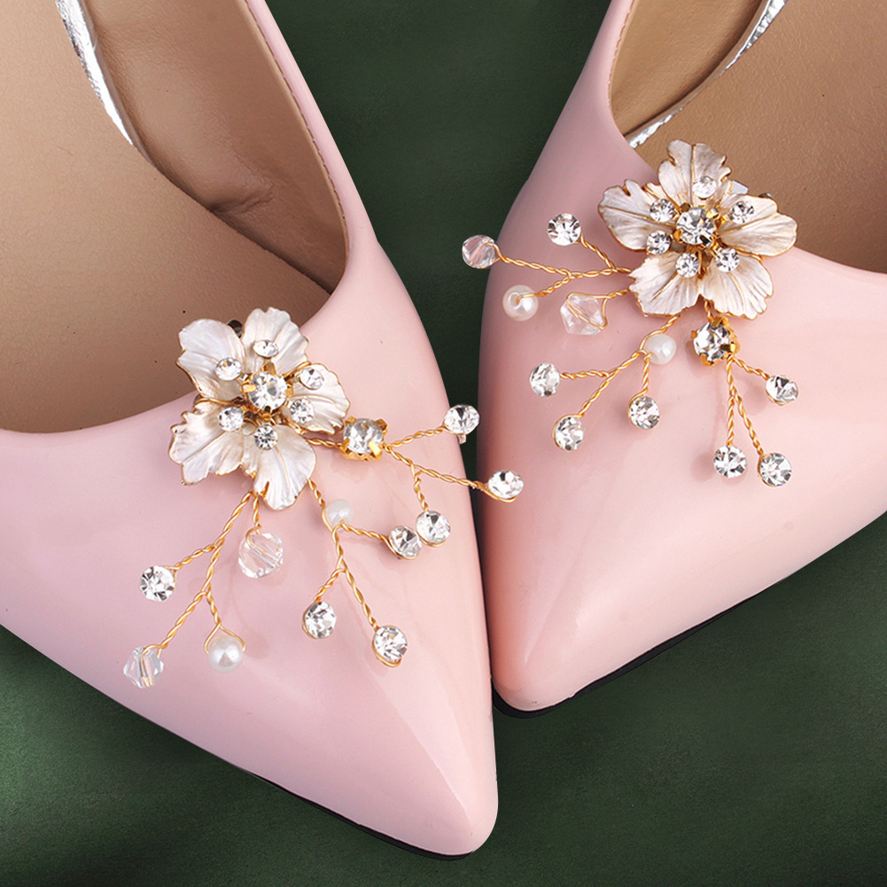 European And American Bridal Wedding Shoes Decoration Women's High Heels Shoe Buckle Shoe Flower Alloy Flower Shoe Clip Bridal Pearl Shoe Buckle