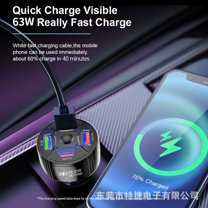 車載充電器 1対4 63W急速充電 マルチポート 車載充電器 Huawei Apple対応 車載充電ヘッド PD急速充電|undefined
