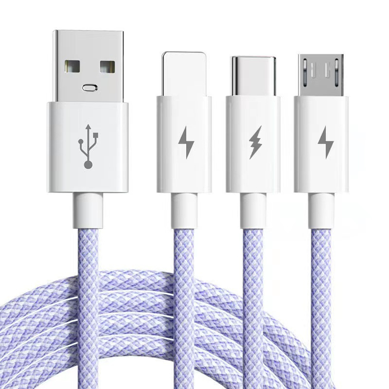 超速充マカロン編組一牽引三携帯電話データケーブルtype-c安卓ios三合一データケーブル|undefined