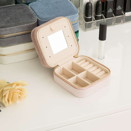Fleece Fabric Jewelry Box for Necklaces, Bracelets, Earrings, and Accessories with Mirror - Travel Convenient and Instagram Style
