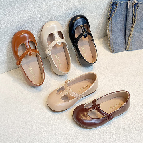 British style retro children's small leather shoes with shallow mouth  autumn new children's shoes for small and medium-sized children and girls' single shoes wholesale