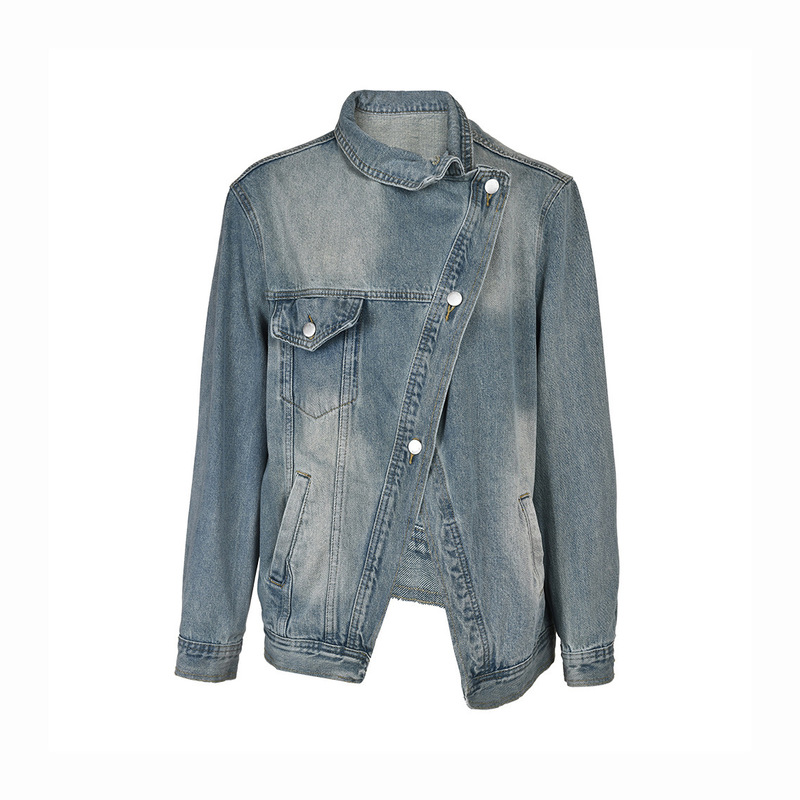 Korean Style Irregular Wash Denim Jacket Loose Niche Design Sense Short Fashionable Top with Laps for Men and Women