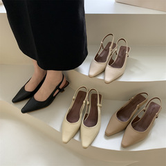 包頭涼鞋女夏仙女風2024新款韓版溫柔法式銀色單鞋氣質尖頭高跟鞋