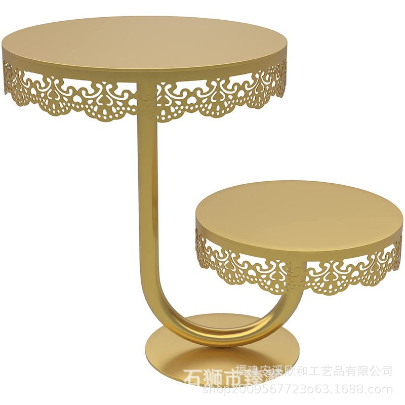 Amazon transfronterizo doble estante de pastel dorado redondo hierro forjado estante de pastel de fiesta escenario decoración de mesa de postres