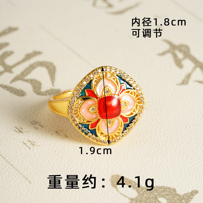 El collar de diamantes con incrustaciones de flores de cuatro hojas de alta calidad de oro de arena vietnamita no se desvanecerá durante mucho tiempo, exquisito anillo abierto, fuente de joyería al por mayor