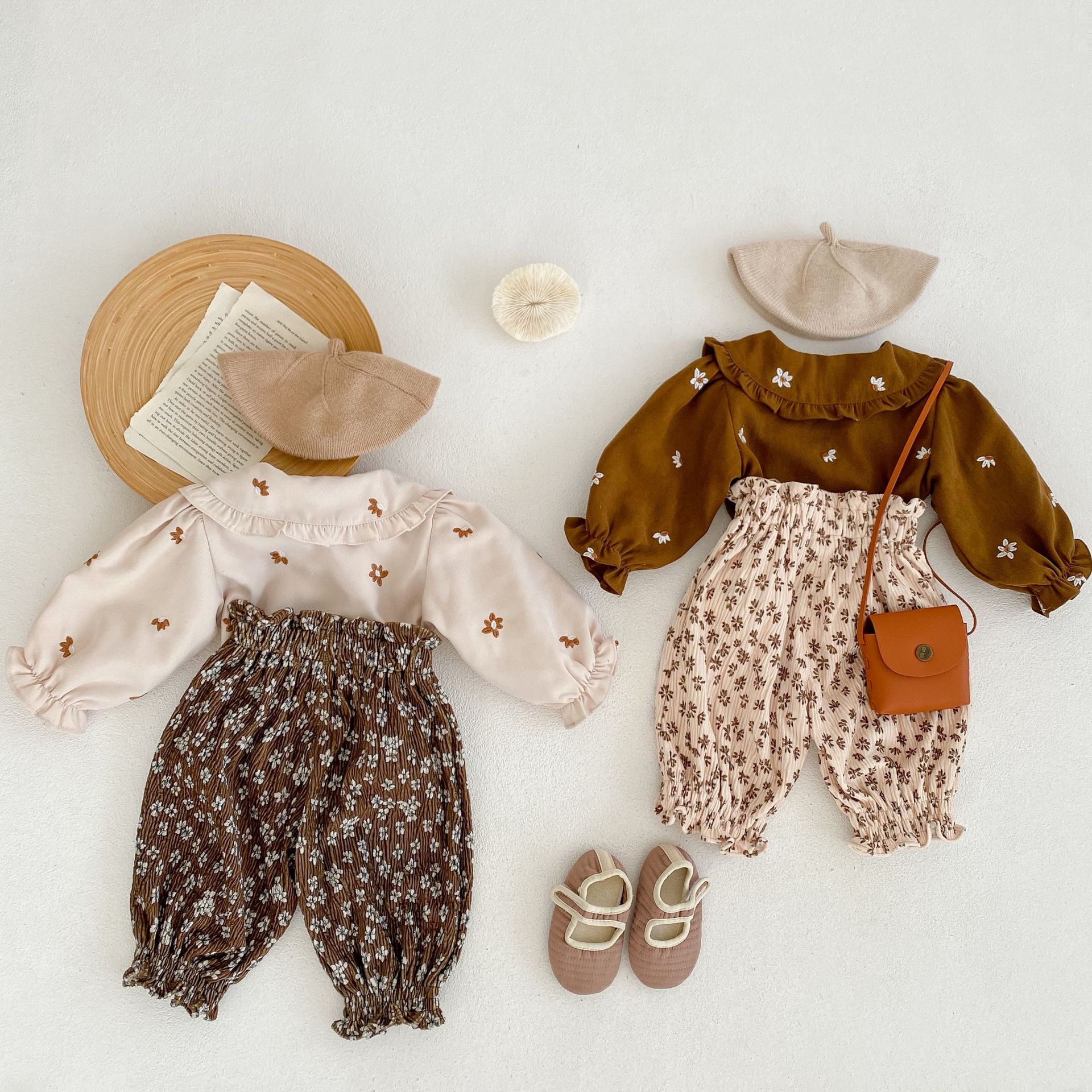 2022 bebé primavera estilo coreano abrigo 0-1 años bebé niña INS estilo occidental muñeca cuello bordado Top bebé camisa