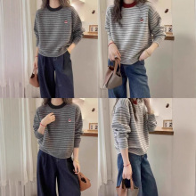 欧洲站2025春装新款时髦拼色边刺绣卡通条纹软糯蜜熊绒针织衫毛衣