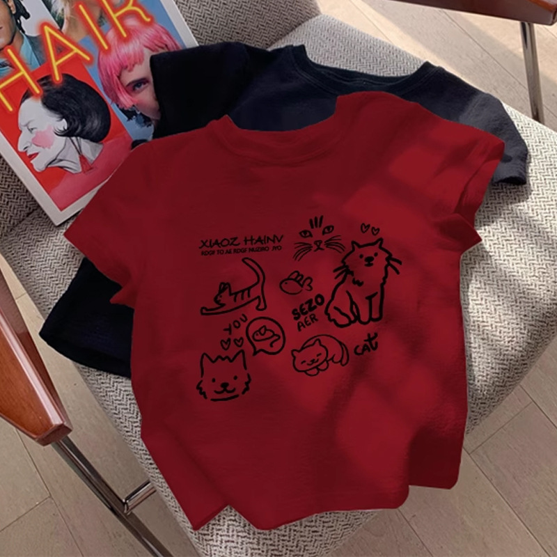 グレーの純綿半袖tシャツアメリカのプリントの正肩の丸首はスリムに見えます。|undefined