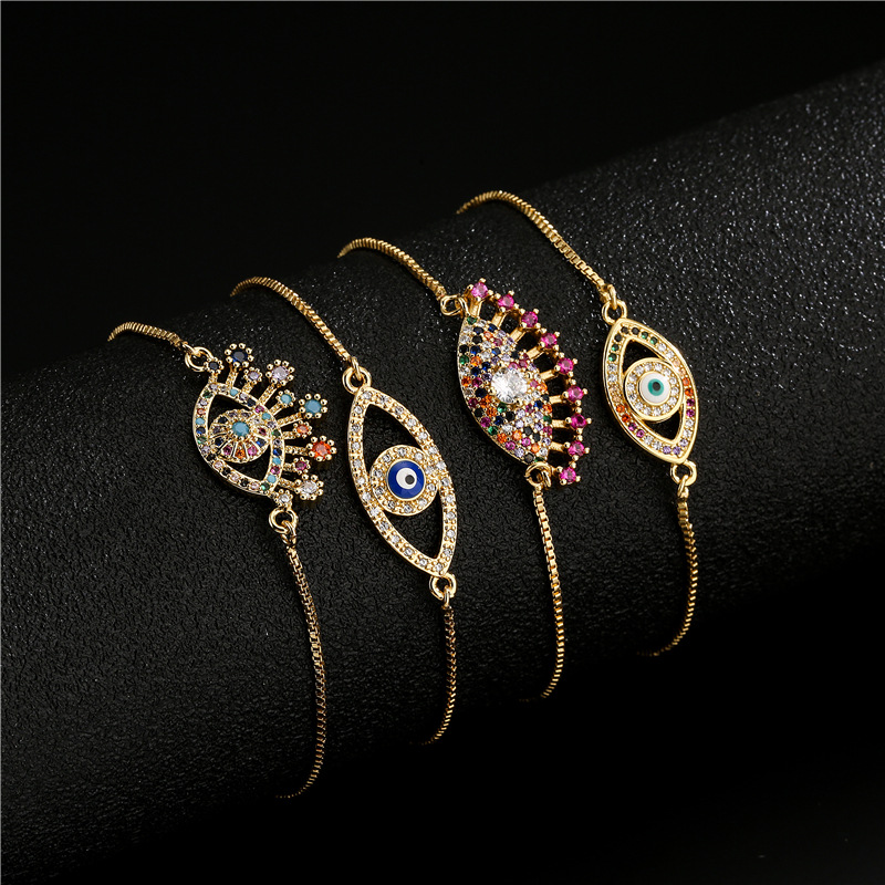 fashion copper micro-inlaid mixed color zircon geometric eye bracelet wholesale Nihaojewelry