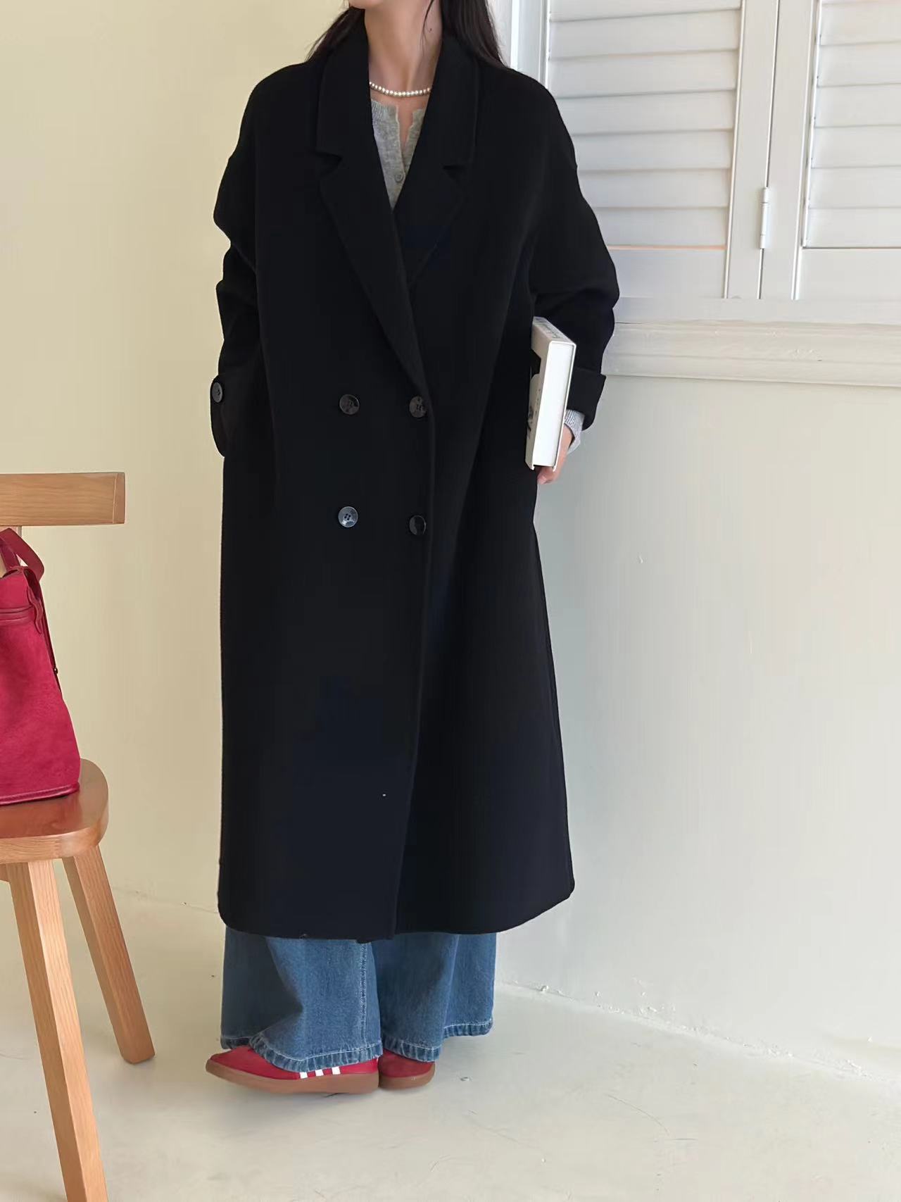[Battle robe] Golden New Year red coat woolen coat women's winter double-sided wool coat versatile Long