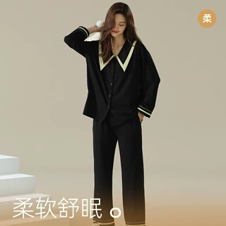 女士睡衣2025新款秋季长袖长裤纯棉抗菌新疆棉少女款学院风家居服