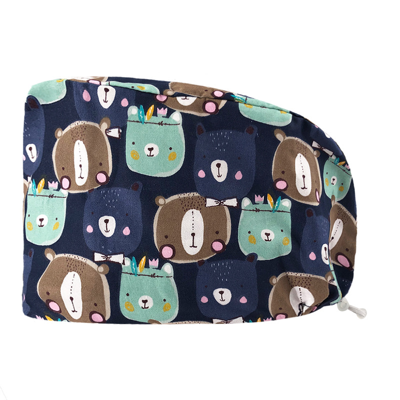 Gorro redondo de algodón puro para hombre y mujer, gorro bonito con estampado de UCI quirúrgico y hebilla, gorro de trabajo ajustable para médico y Hospital, gorro de enfermera