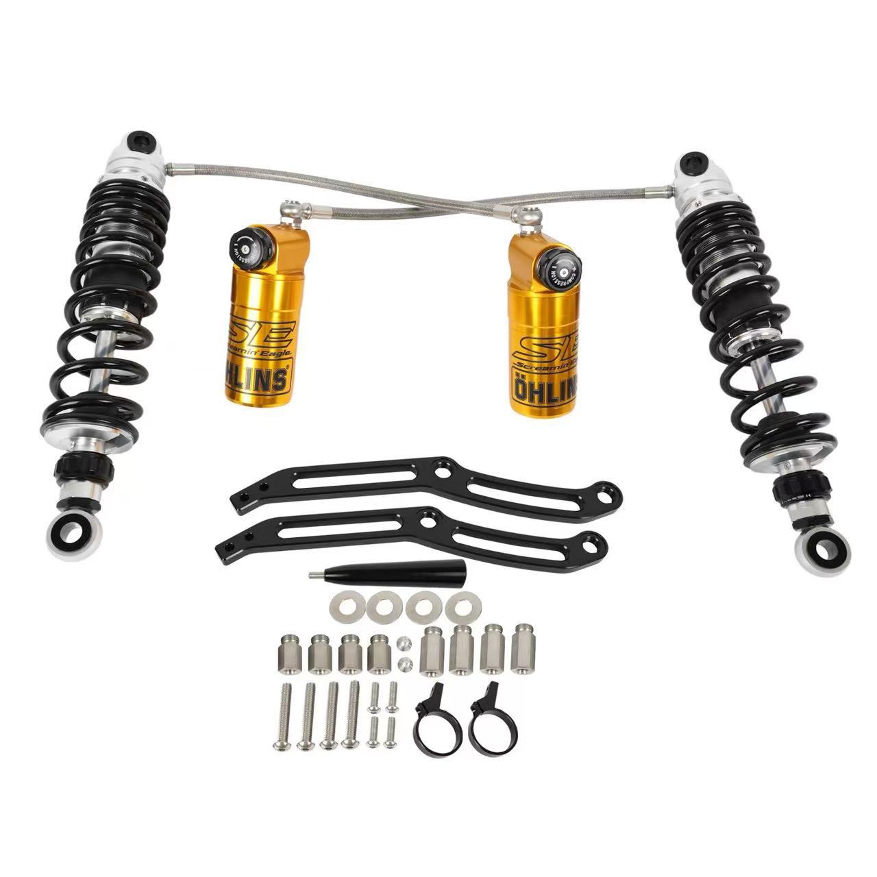 Suitable for Harley-Davidson Road Glide, Road King, and Road Glide Modified Rear Shock Absorbers Ohlins Small Gold Bottle Nitrogen Rear Shock Absorbers