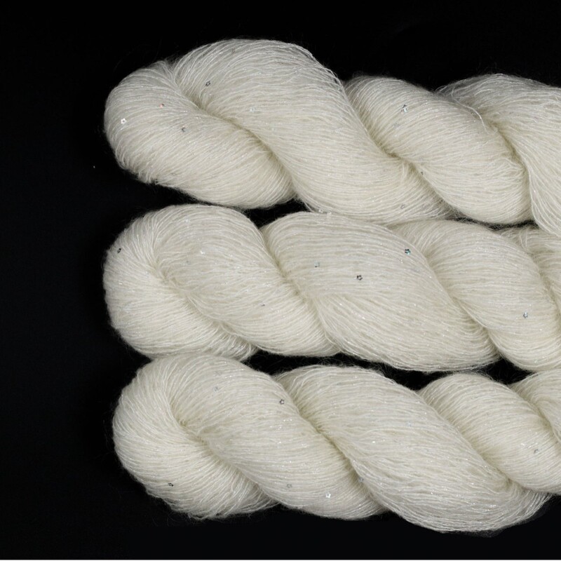 Starry Mohair Yarn with Metallic Threads and Sequins, Hand-Dyed Yarn, White Base Yarn, Special Yarn for Hand Dyeing