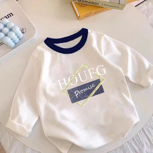 10 Cotton 2025 New Long Sleeve Shirt Boys and Girls Baby Contrast Base Shirt Children's Top
