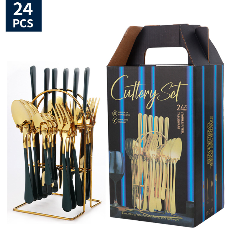 Juego de vajilla de acero inoxidable de Amazon transfronterizo 1010 Cuchillos, tenedores y cucharas de comida occidental Juego de 24 piezas Cuchillos y cucharas de bistec