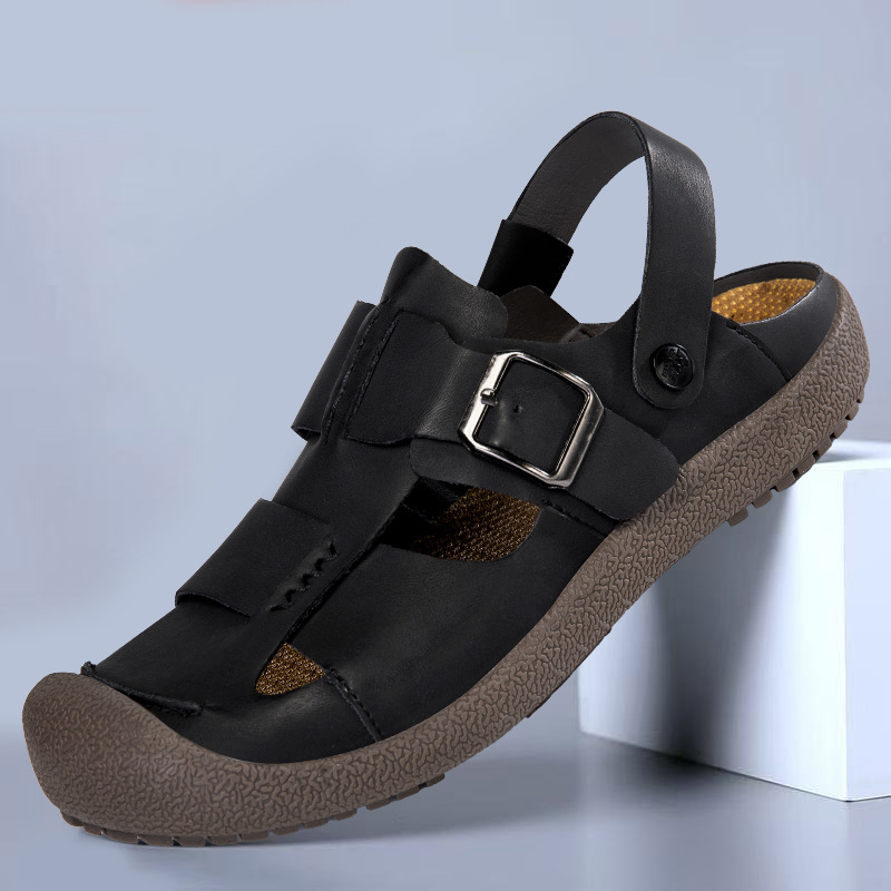 Sandalias explosivas de piel de camarón transfronterizo para hombres 2025 nuevos zapatos de playa de verano para hombres zapatos de hombre de doble uso más tamaño 47