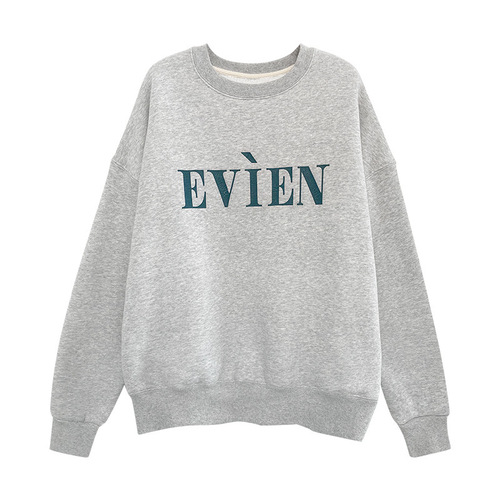 American Street Letter Print Long-Sleeve Hooded Sweatshirt Women Commuting Spring Autumn Winter Wide Unique Petite Versatile Hoodie Top