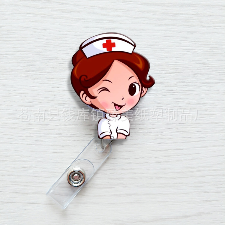Nueva linda moda coreana de dibujos animados hebilla fácil de tirar tarjeta de trabajo clip de insignia certificado hebilla telescópica clip de insignia al por mayor