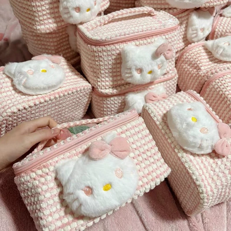 Косметичка, мультяшная ручная/плечевая organised 21×14×11,5 см, ткань, розовый кот