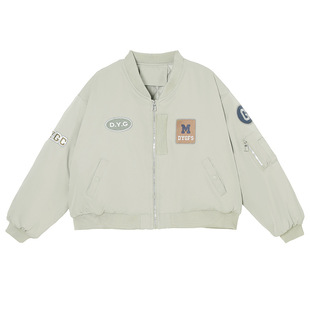 European-made stand collar baseball uniform women's short cotton-padded 2024 new vintage embroidered sticker bread coat