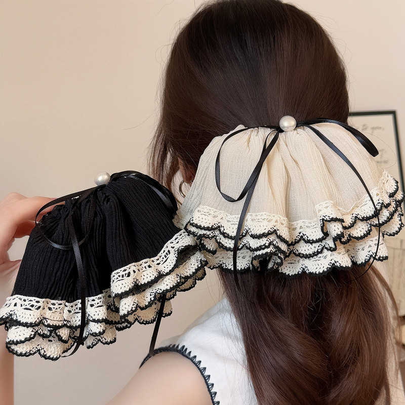 プリーツレースハーフタイヘアスカートヘアピンメッシュ多層甘くて多用途なヘアクリップファッショナブルな夏の春のヘアクリップヘアアクセサリー|undefined