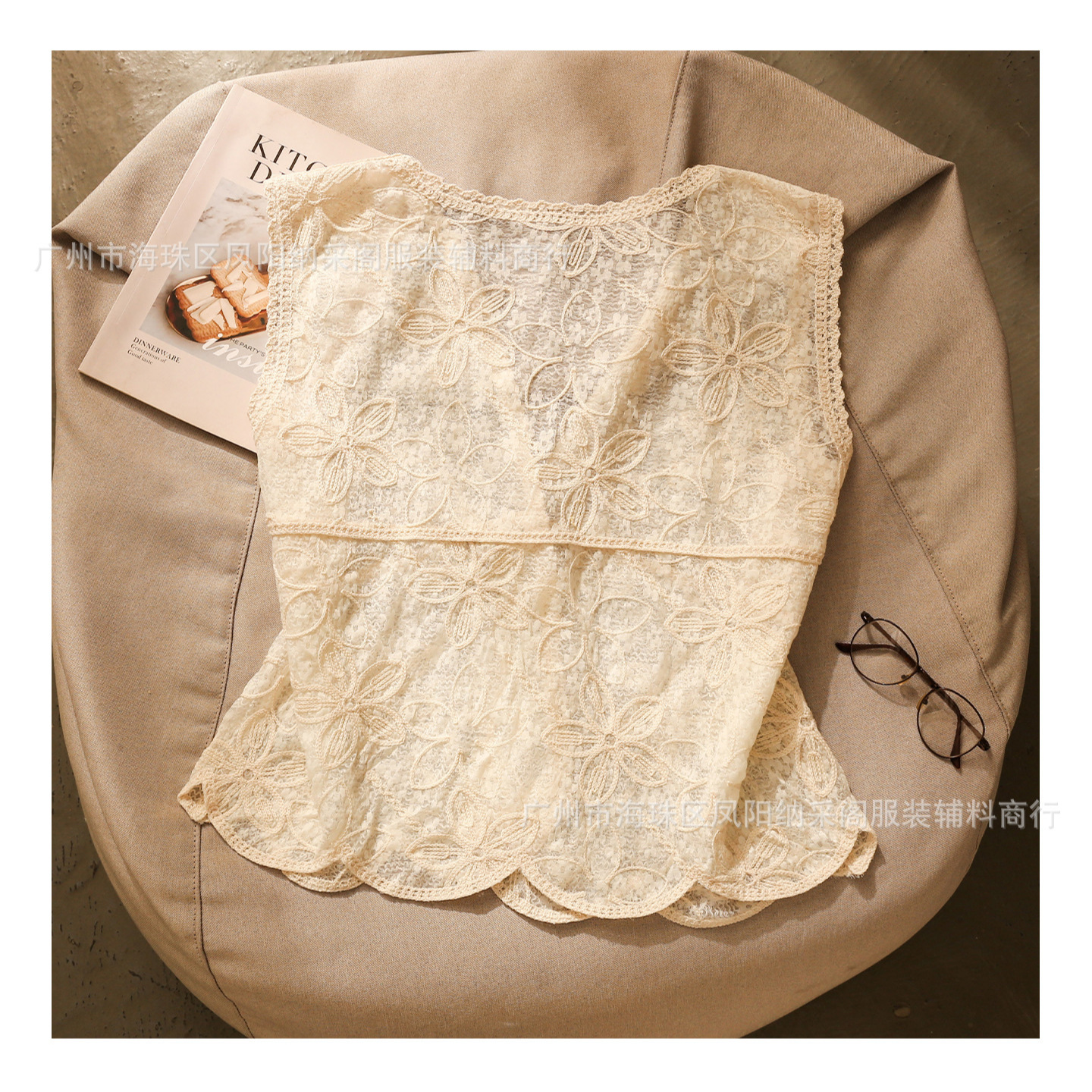 French Lace Crocheted Vest for Women's Summer Outer Wear Sexy V Neck Loose Slimming Look Layered Cardigan Vest Top